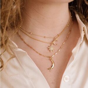 Ettika set of 3 moon and stars layering necklaces- Gold